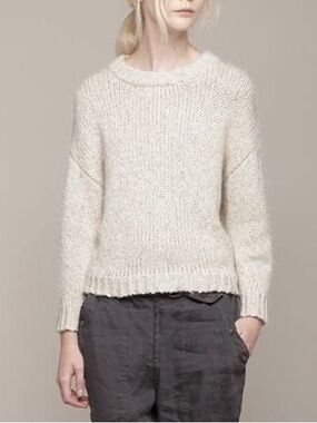 ISABEL MARANT Vadim Linen Angora Chunky Knit Crewneck Sweater in Ecru White